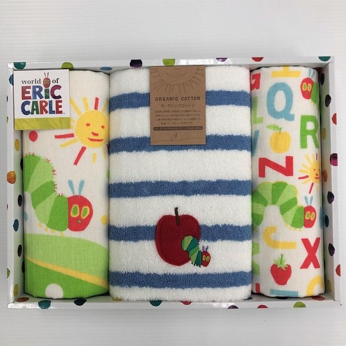 新しいブランド 子ども用ファッション小物 可愛いギフトセット ミニバス ウォッシュ フェイスタオル はらぺこあおむし ギフト ネイビー 3種類入 絵本 エリック カール キッズ 子供 入園 入学 Www Threeriversofs Com
