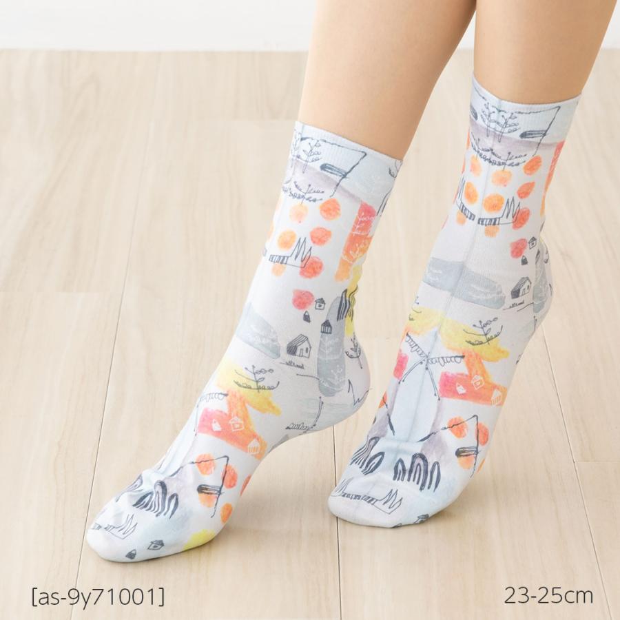 プリントソックス 街アート柄 クルー丈 23-25cm レディース 靴下 as