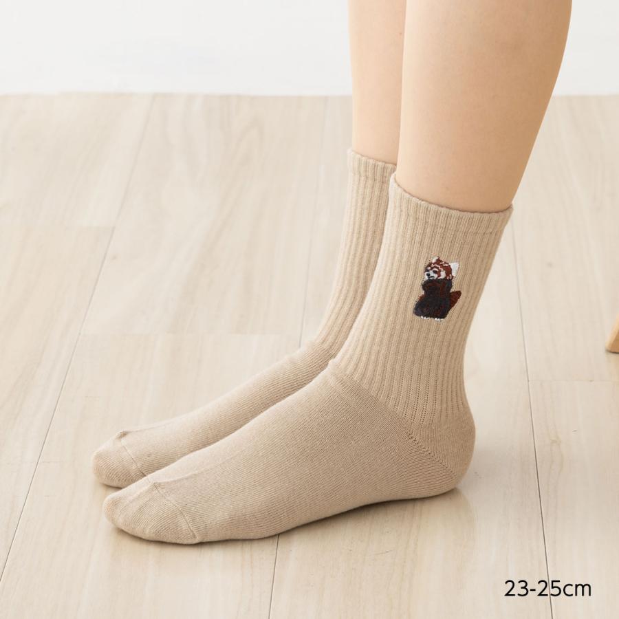 レッサーパンダ刺繍クルーソックス 23-25cm レディース 靴下 STREAM as