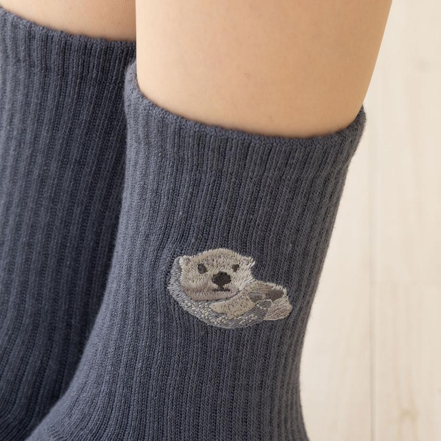 ラッコ刺繍 クルーソックス 23-25cm レディース 靴下 STREAM as-ans021