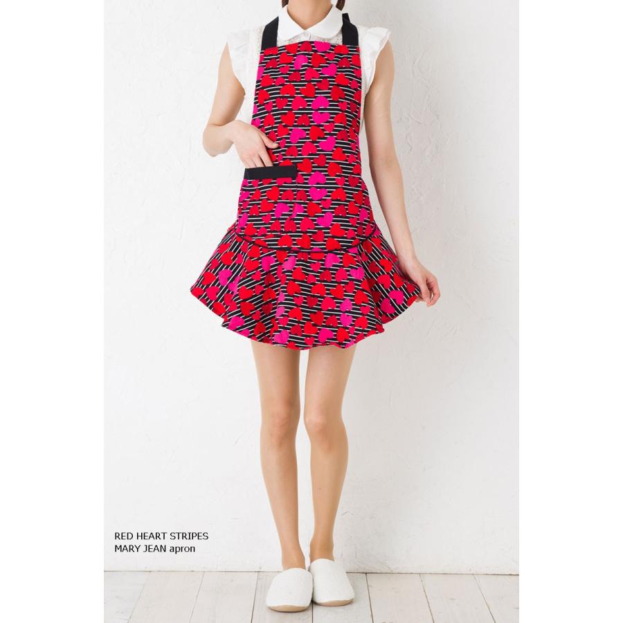 KAHRI HOME エプロン レッドハートストライプ (スタイル：MARY JEAN