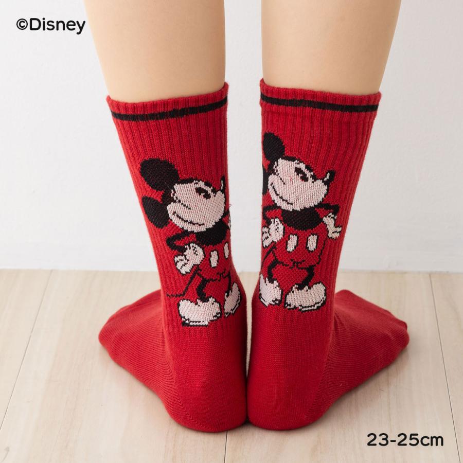 Fukuske（フクスケ） うしろミッキー ラインクルーソックス 23-25cm