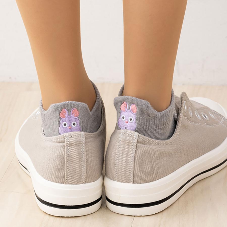 Fukuske 後ろ 坊ネズミ刺繍 スニーカー丈ソックス グレー 23 Fukuske 後ろ 坊ネズミ刺繍 スニーカー丈ソックス グレー 23