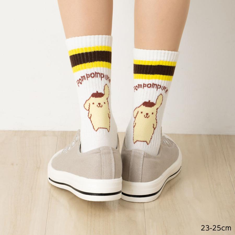 Fukuske（フクスケ） 後ろ ポムポムプリン ラインクルーソックス 23