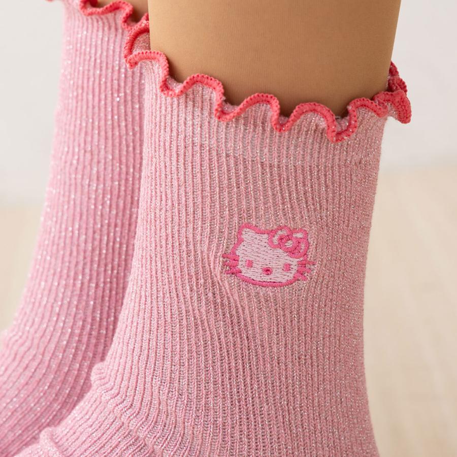 Fukuske（フクスケ） サンリオ キャラクター刺繍 ラメクルーソックス
