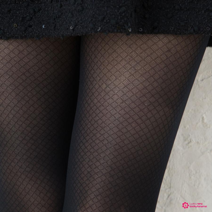 Tuche 伝線しにくい ミニダイヤ柄 ストッキング (つま先切替なし)(M-L  