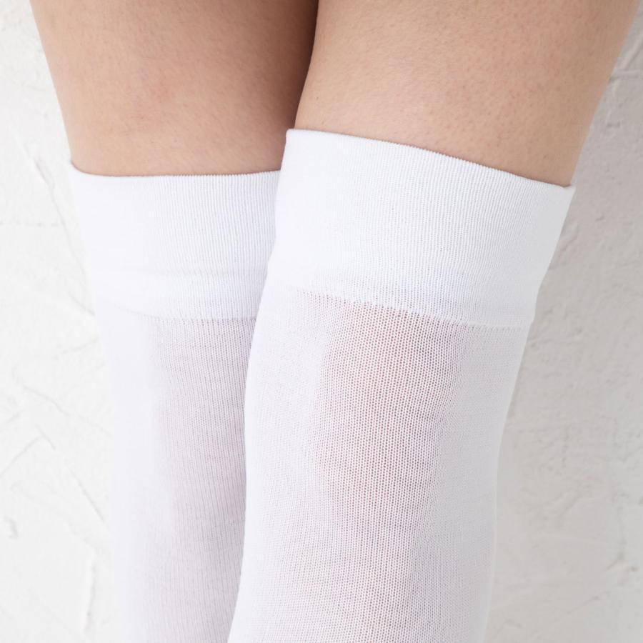 (白) 肉盛りしにくいニーハイソックス ホワイト 22-25cm ナイロン素材 ニーソ オーバーニー レディース|bisokuhanamai|04