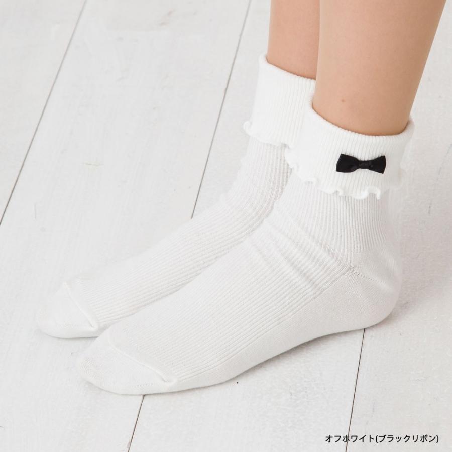 折返しフリル リボンワンポイト クルーソックス 23 25cm ブラック 黒 オフホワイト 白 靴下 レディース Kw 3029 レッグウェア専門店 美足花舞 通販 Yahoo ショッピング