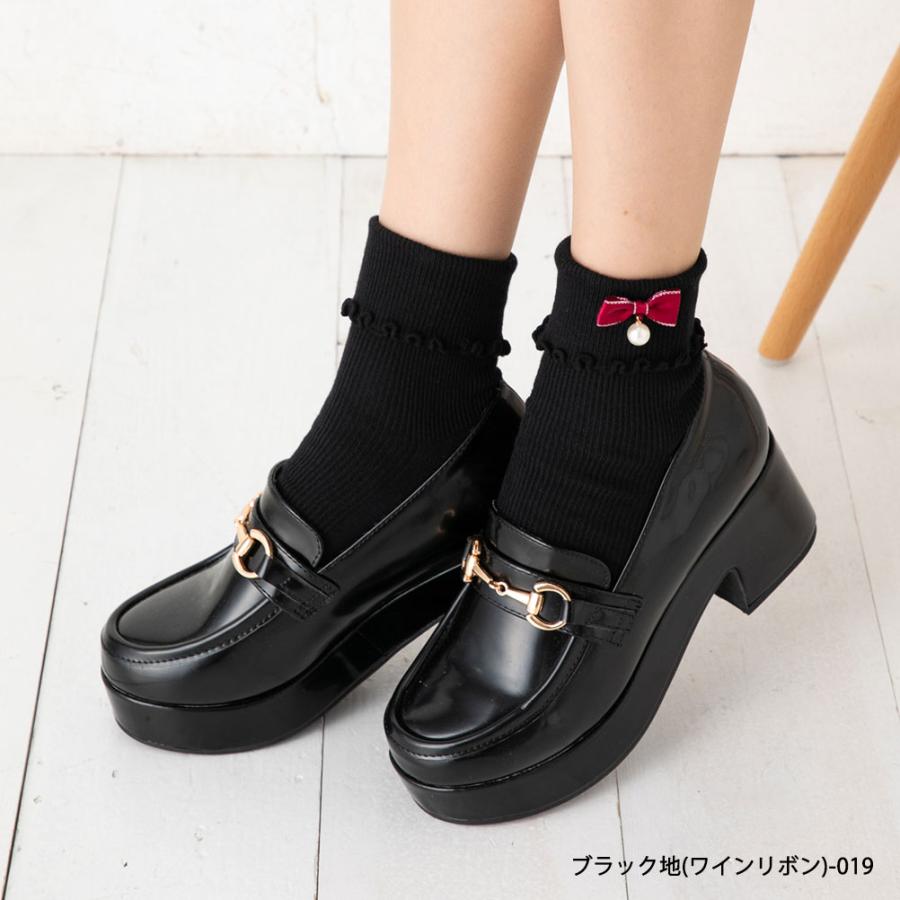 Point Me ラメリボン折り返しメローリブクルーソックス 白 黒 全6種 23