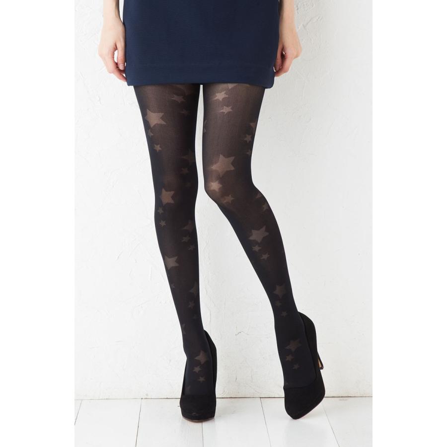 スター 柄タイツ (ブラック 黒)(M-Lサイズ)(日本製) 星柄 ストッキング