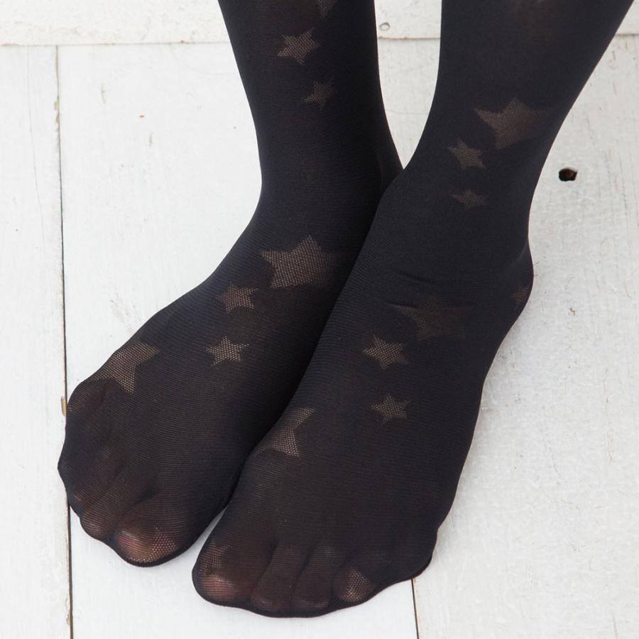 スター 柄タイツ (ブラック 黒)(M-Lサイズ)(日本製) 星柄 ストッキング