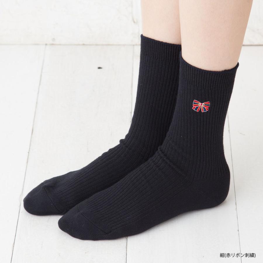 スクールソックス リボン ワンポイント刺繍 18cm丈 ネイビー 紺 ホワイト 白 23 25cm レディース 靴下 ショート丈 Mx 1193 レッグウェア専門店 美足花舞 通販 Yahoo ショッピング