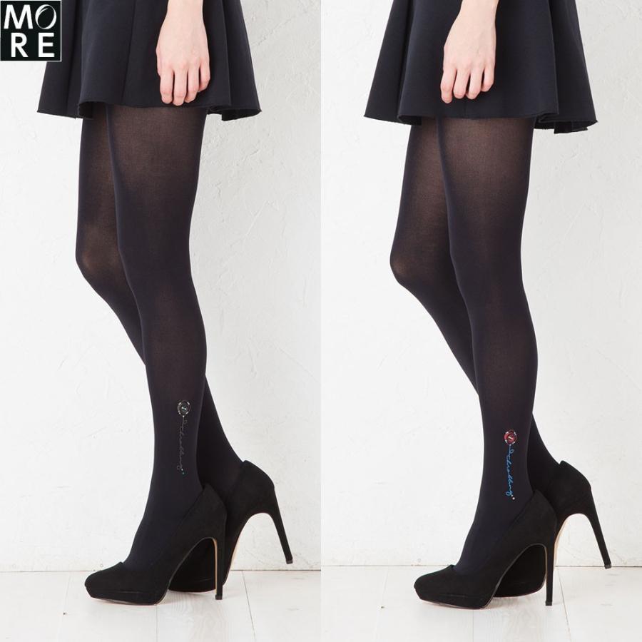 MORE ローズトラビングタイツ 80デニール (左足ワンポイント)(M-L・L