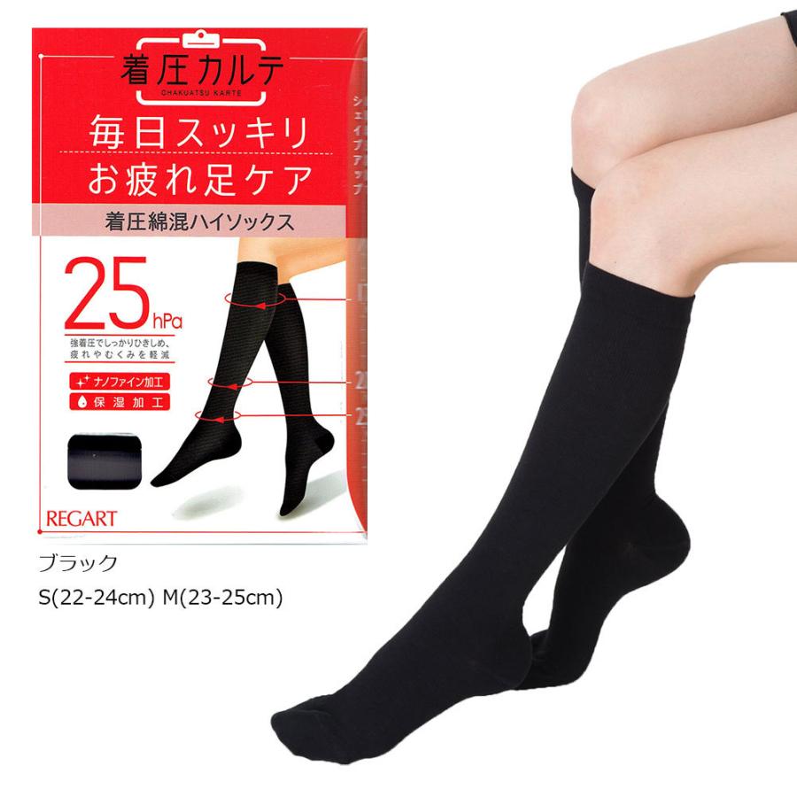 REGART（レガルト） 着圧カルテ 足首25hpa 強着圧 ハイソックス 綿混