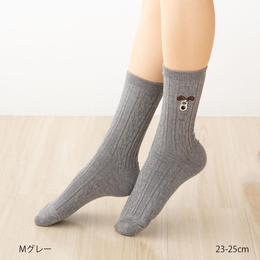 助野（SUKENO） ウォレスとグルミット 刺繍 クルーソックス 全2色 23