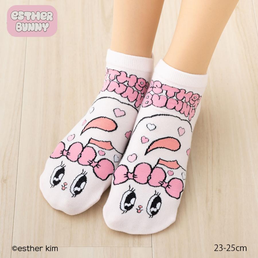 ESTHER BUNNY Rバニー ハート スニーカー丈ソックス ピンク 23-25cm