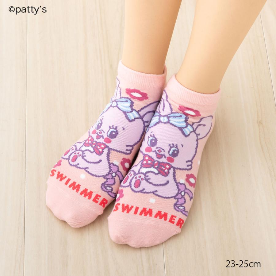 SWIMMER リボンウサギ柄 スニーカー丈ソックス ピンク 23-25cm