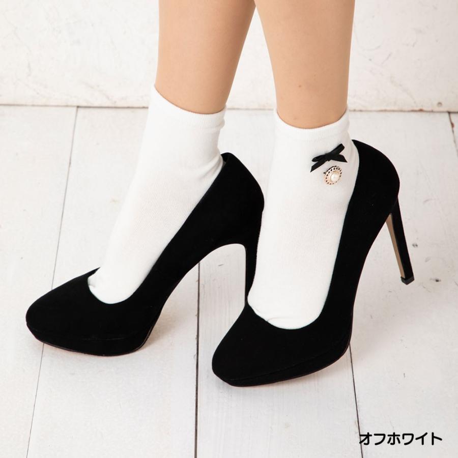 Cathy リボンパール付き ロークルーソックス 23 25cm ブラック 黒 オフホワイト 白 靴下 レディース キャシー Sk j レッグウェア専門店 美足花舞 通販 Yahoo ショッピング