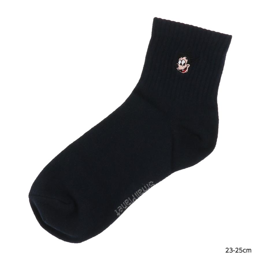 新品soloistソロイスト刺繍 ミッキーマウス 黒 ロングラインソックス 靴下 Disney マックス ワンポイント刺繍ソックス 23-25cm 紺 スクール