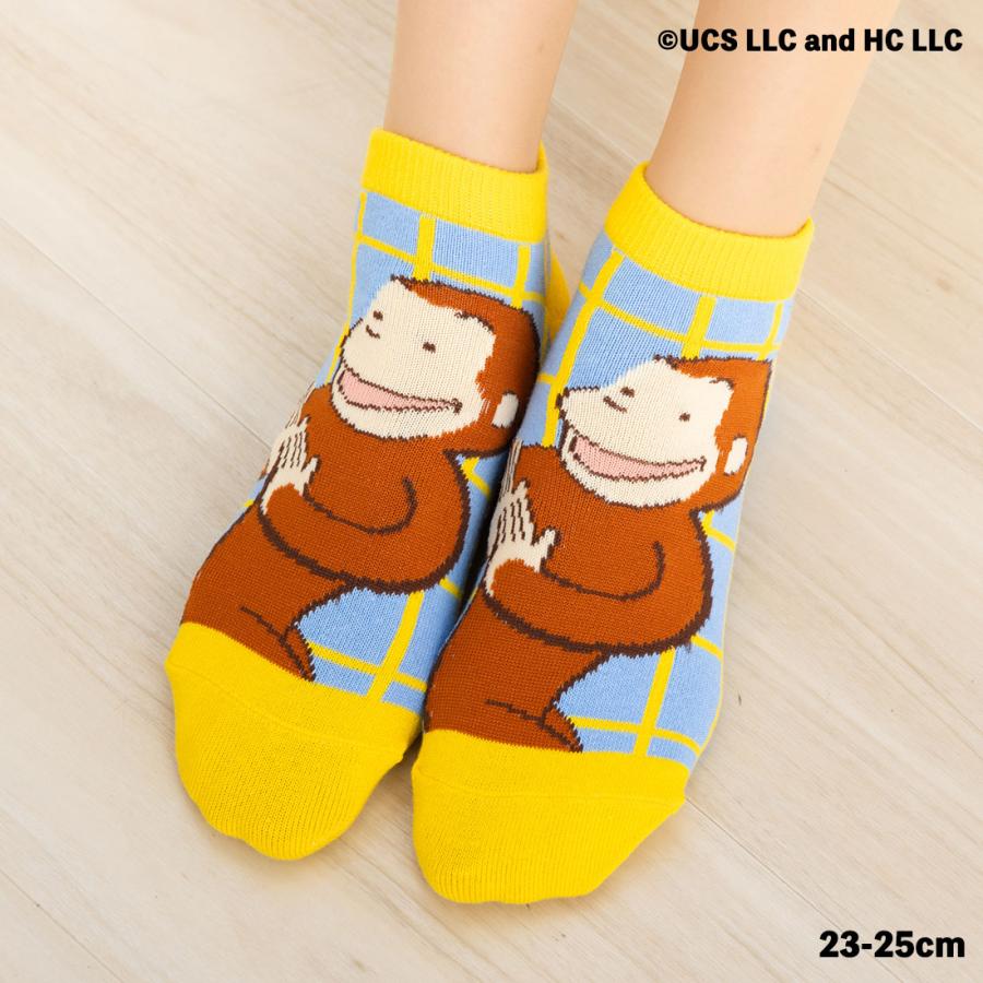 おさるのジョージ ソックス クラシックチェック柄 23-25cm レディース