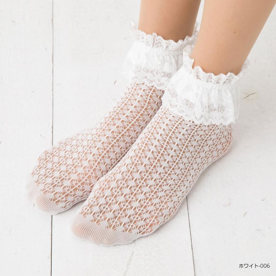 ストライプ (口ゴムフリルレース) ラッセル クルーソックス 23-25cm