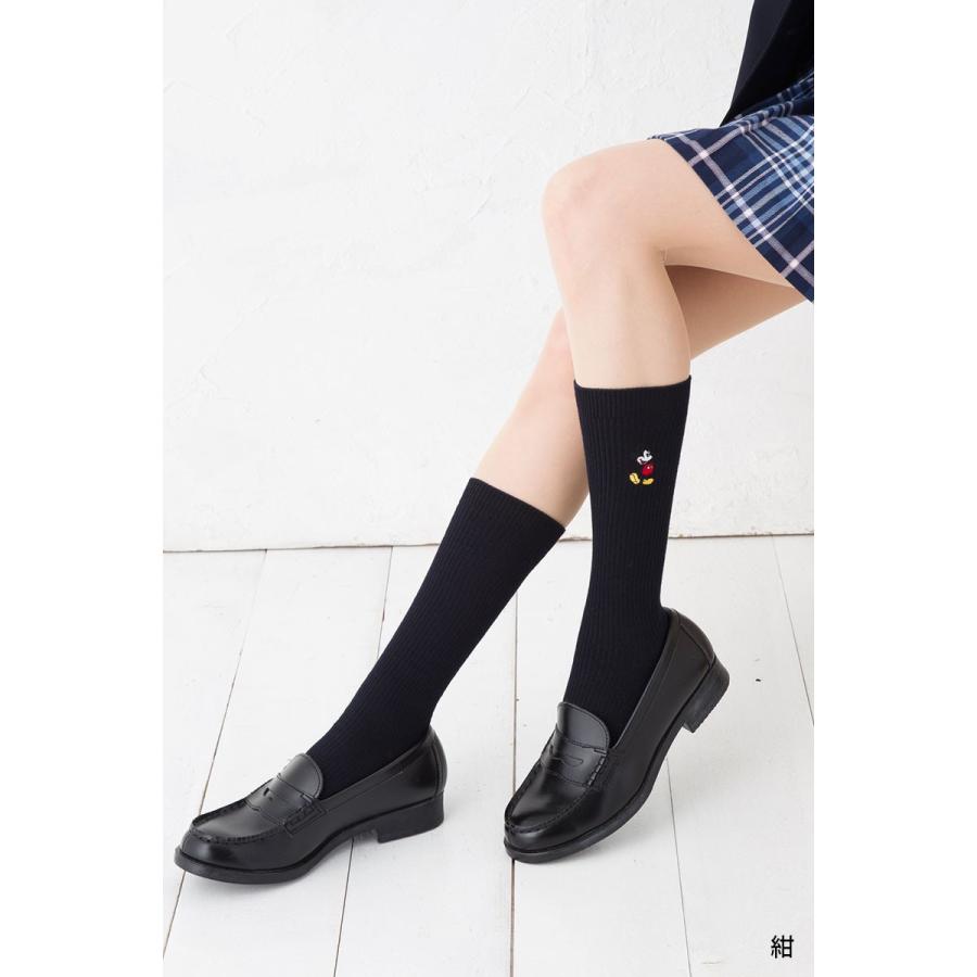 Disney 着圧 ミッキーワンポイント刺繍 スクールソックス 27cm丈