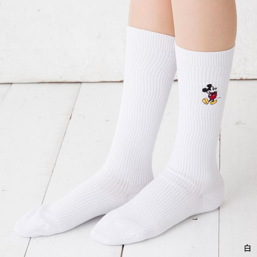 Disney 着圧 ミッキーワンポイント刺繍 スクールソックス 27cm丈