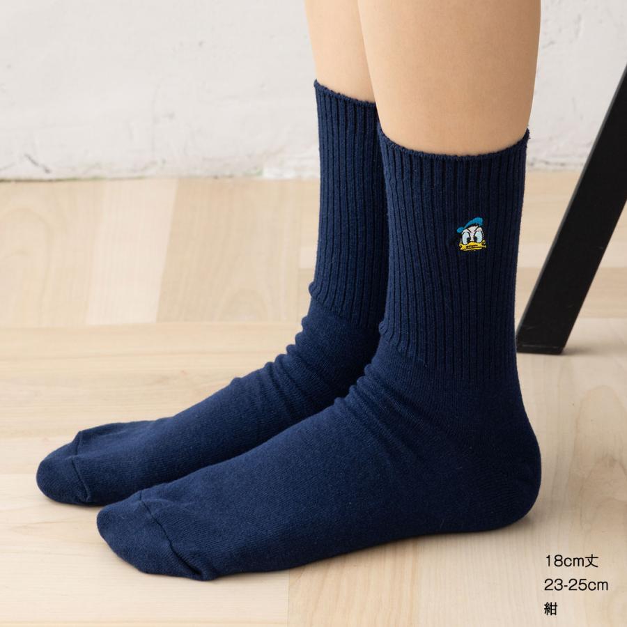 スクールソックス ドナルドダック ワンポイント刺繍 18cm丈 (紺・白