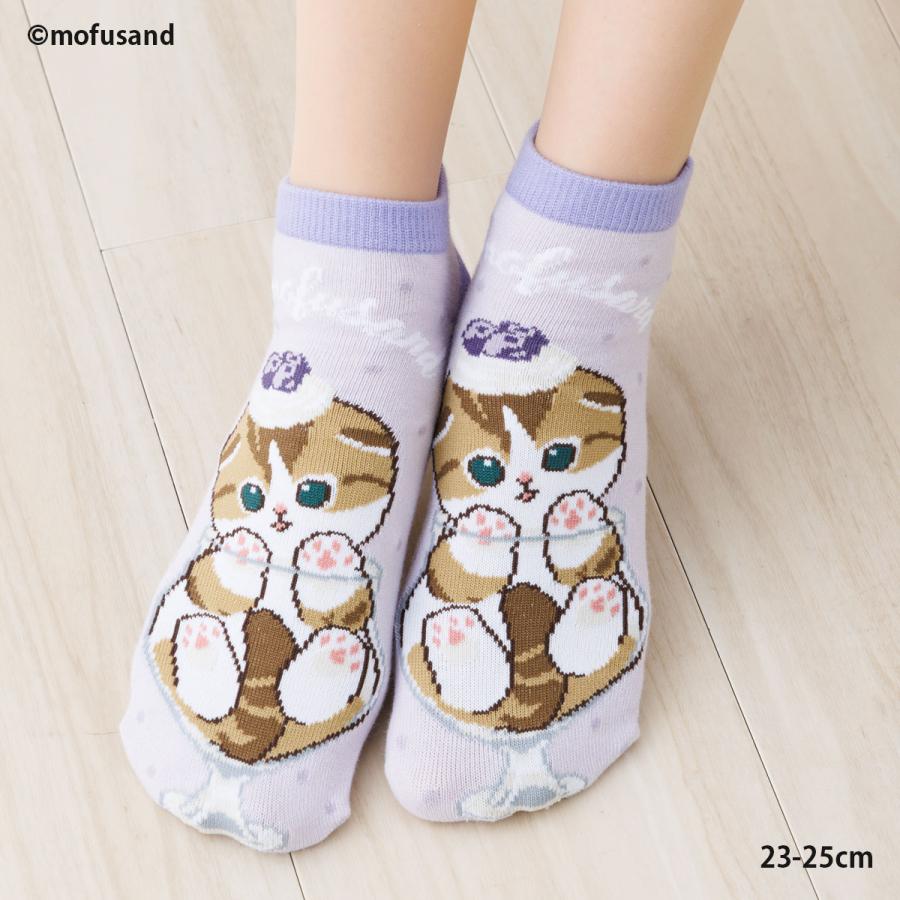 mofusand ブルーベリーパフェ柄 ラベンダー スニーカー丈ソックス 23