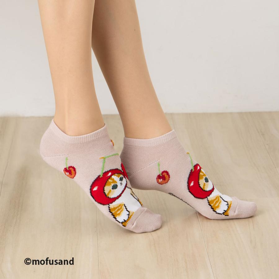 mofusand 横セットチェリーにゃん柄 スニーカー丈ソックス 23-25cm