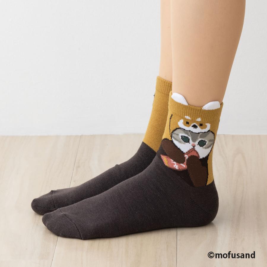 モフサンド 突起付き アライグマ柄 ロークルーソックス 23-25cm