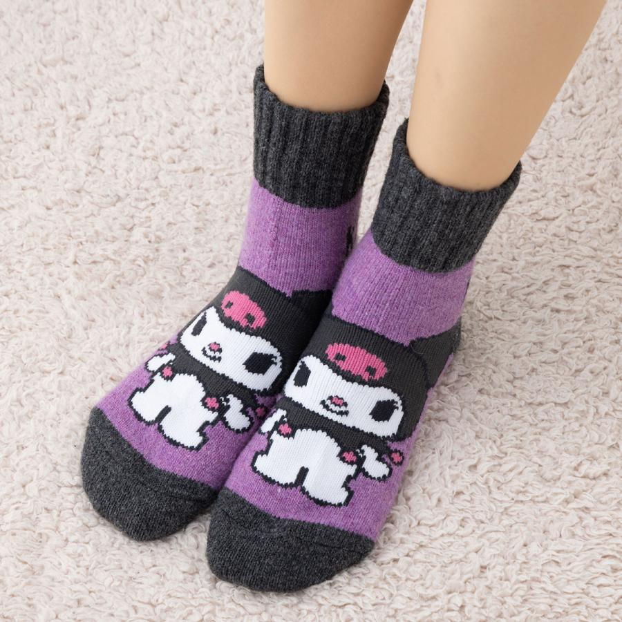 ホカロン ホームクルーソックス 裏パイル クロミ柄 紫 23-25cm