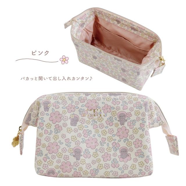 ロラライハリス　Flamingo フラワー柄マチ広大きめポーチ☆ハンドメイド品☆ ワイヤーポーチ アングリーマチコフラワー Angry Machiko Flower 自立