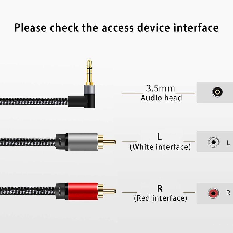 3.5mm AUXケーブル 90° RCAオーディオケーブル 3.5mmから2オスRCAステレオスプリッタケーブル 1/8インチ L字型TR｜bisuta｜02