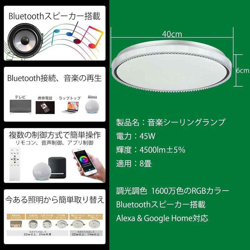 Alexa対応 LEDシーリングライト 星空効果 8畳 4500lm 調光調色 リモコン付き Bluetoothスピーカー付き ~音楽を再生｜bisuta｜04