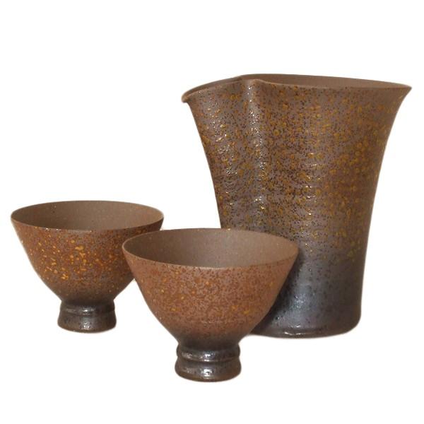 越前焼 冷酒器セット（片口・ぐい呑2個） ハンドメイド酒器 純国産