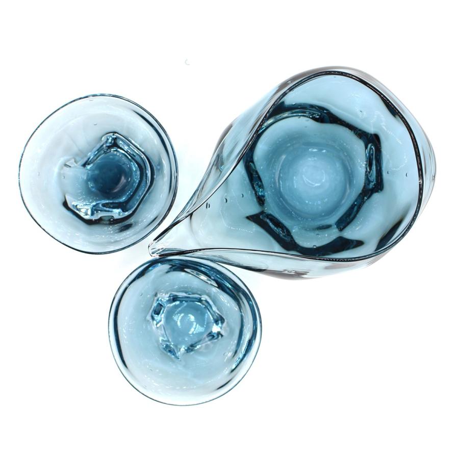glass calico グラスキャリコ ハンドメイド ガラス酒器 ミナモブルー 冷酒器セット（片口・ぐい呑２個）｜bisyukiya｜04