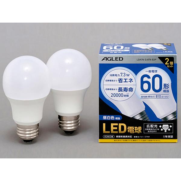 LED電球 アイリスオーヤマ LED電球 E26 広配光 60形相当 昼白色 2個セット 20000時間 LDA7N-G-6T6-E2P｜bita-ec