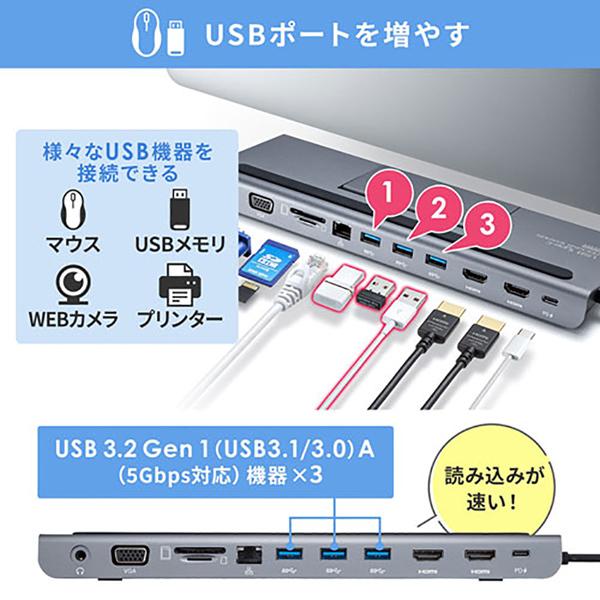 ポートリプリケーター サンワサプライ USB Type-Cドッキングステーション HDMI VGA対応 USB-CVDK8｜bita-ec｜11