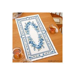 オリムパス　クロス・ステッチししゅうキット　美しい花たち　テーブルセンター　ブルーローズ　1197(オフホワイト) | 