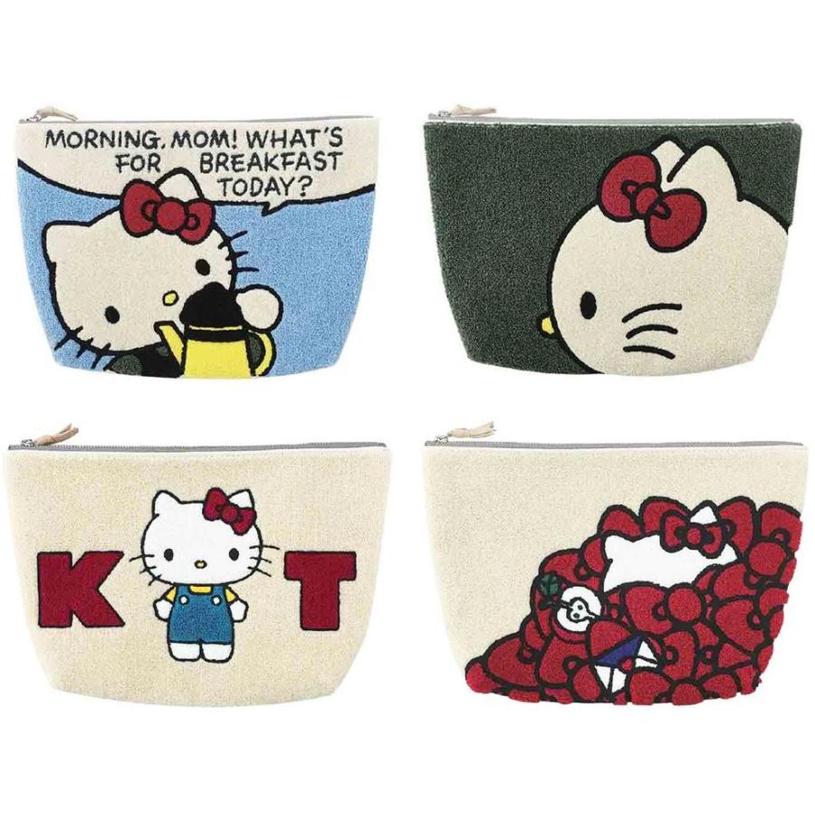 HelloKitty ハローキティ　サガラ刺繍　もこもこパイル地ポーチ/クラッチバッグ　約27×17.5cm　HKP4-1・ブレックファースト | 
