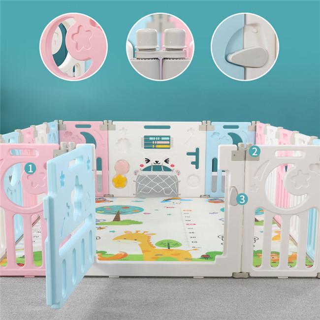 新作商品 ベビーサークル ベビーゲート 折りたたみ おしゃれ プレイヤード プラスチック ドア付き 扉ロック セーフティーゲート 赤ちゃん 柵 安全 長方 