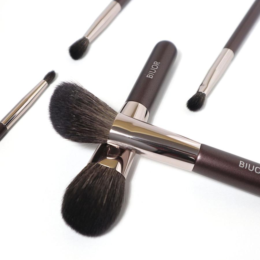BIUOR 5本 アイシャドウブラシ 山羊毛 メイクブラシ セット携帯用