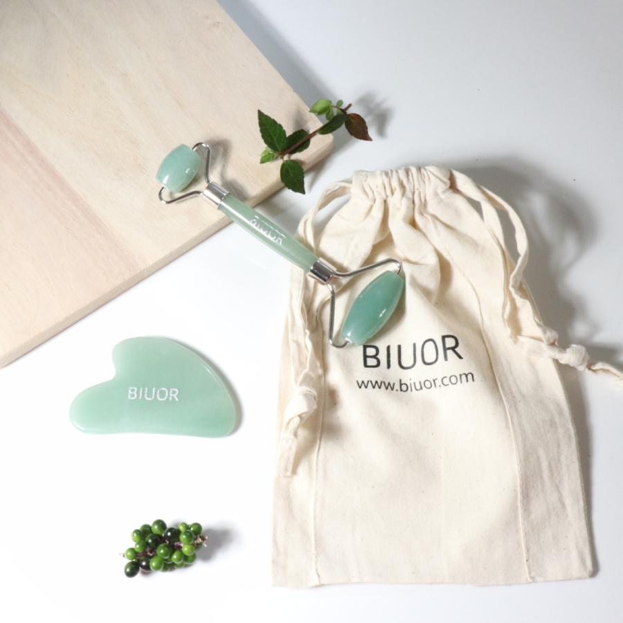 BIUOR 天然石美容ローラー&かっさセット 美顔マッサージ 天然石 翡翠