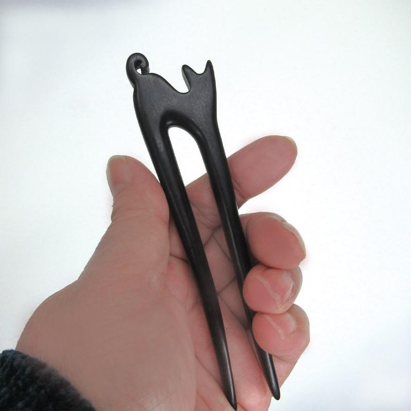 ボニャール 簪 黒い猫 木製簪棒 簪パーツ ｜ カンザシ 1本簪 レジン