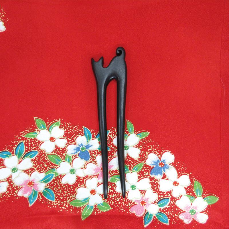 ボニャール 簪 黒い猫 木製簪棒 簪パーツ ｜ カンザシ 1本簪 レジン
