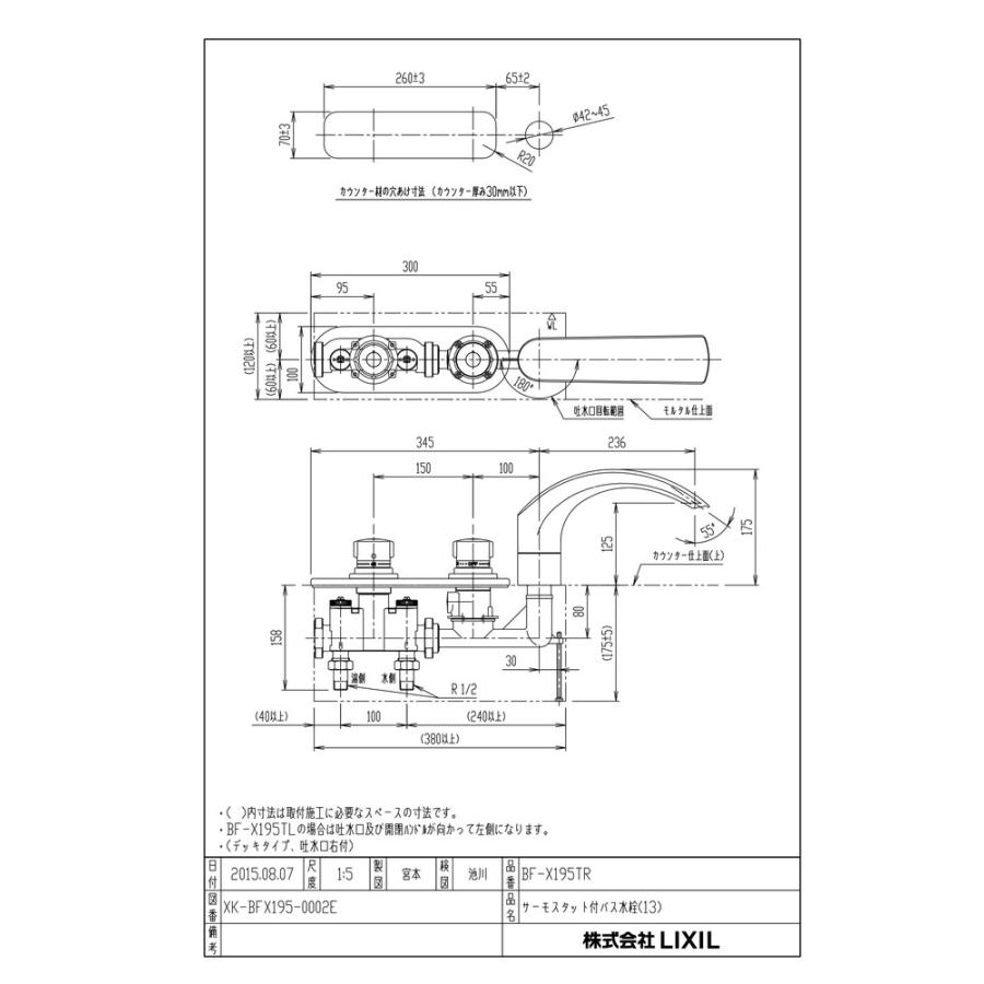 LIXIL 【BF-X195TR】 リクシル バス水栓 デッキタイプ 浴槽用