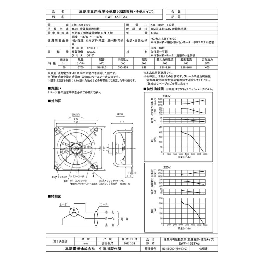 三菱電機（MITSUBISHI ELECTRIC） 【EWF-45ETA2】 有圧換気扇 低騒音
