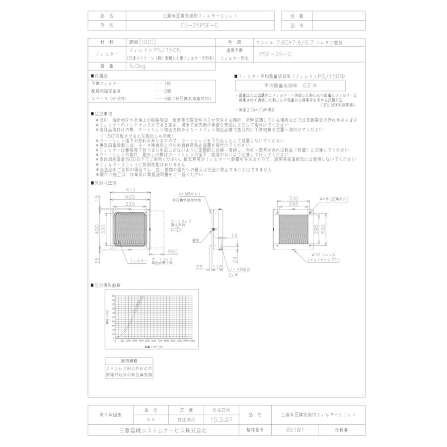 三菱電機（MITSUBISHI ELECTRIC） 【FU-25PSF-C】 鋼板製フィルター