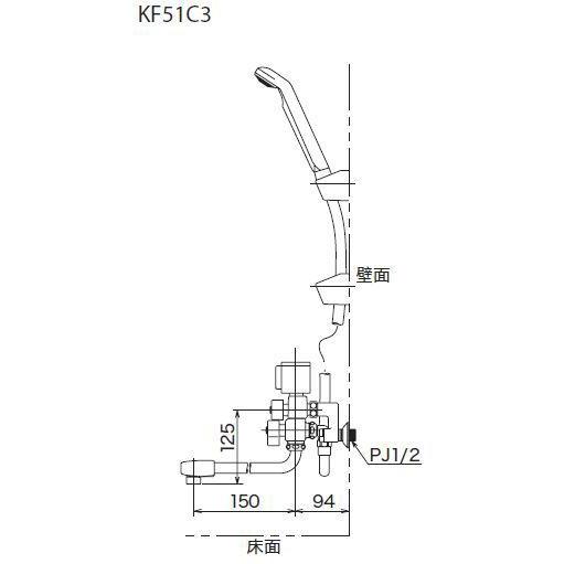 KF51C3】 KVK 2ハンドル混合 バス水栓 壁 ソーラー2ハンドルシャワー 